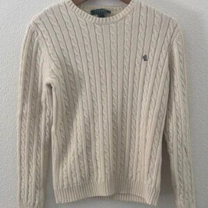 Lauren Ralph Lauren Cable Knit Pull Over Sweater Neutral Cream Preppy Sz Medium